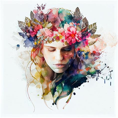 Premium Photo | Abstract double exposure watercolor flower crown Digital illustration