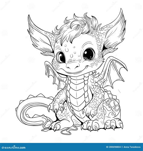 Dragon Coloring Book. Coloring Page Simple Line Illustration of Little ...