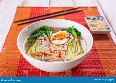 Traditional Asian Rice Noodles Soup with Bok Choi Stock Photo - Image of oriental, meal: 141994062