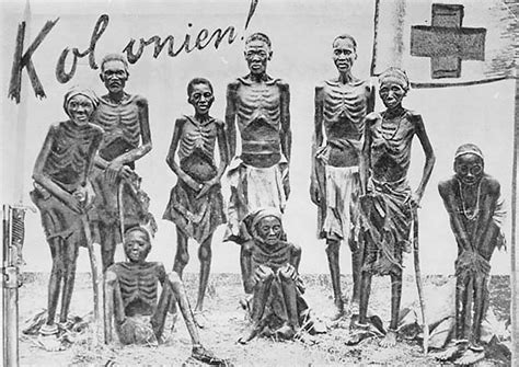 A photograph taken in 1907 of the Herero tribe who were forced to live in the desert and died of ...