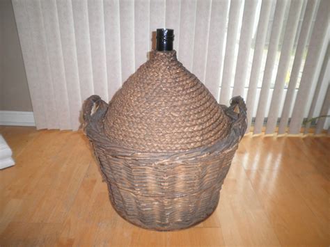 ANTIQUE VERY LARGE DEMIJOHN CARBOY WICKER WRAPPED JUG / BOTTLE DARK ...