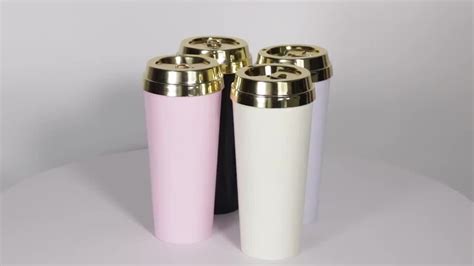 Gold Lid Tazza Double Wall Plastic Personalized Thermal Coffee Printed Pink Travel Mug With Logo ...