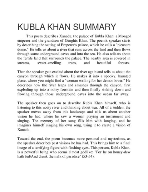 (DOC) KUBLA KHAN SUMMARY | anand ram - Academia.edu