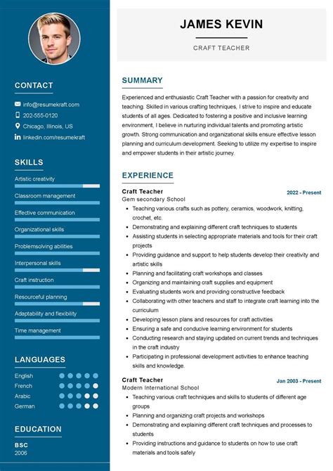 Craft Teacher CV Example in 2024 - ResumeKraft