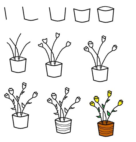 How to draw a pot of flowers | Recipes | Pinterest