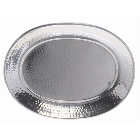 American Metalcraft Oval Hammered Stainless Steel Serving Tray - 20"L x 15"W