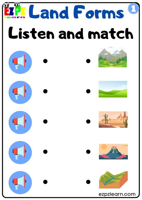 Land Forms Vocabulary Interactive Worksheet Listen and Match the Correct Images Activity for ...