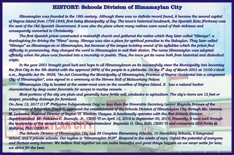 The History: SDO Himamaylan... - DepEd Tayo Himamaylan City