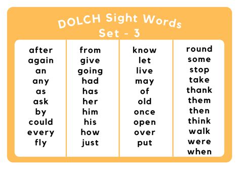 Kids Sight Words Worksheets (pdf) - Dolch Sight Words Level 3