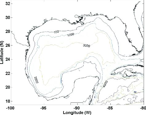 Gulf of Mexico, map and bathymetry (m) | Download Scientific Diagram