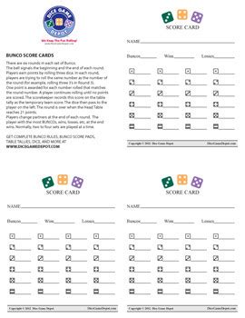 Printable Bunco Score Sheets - Dice Game Depot