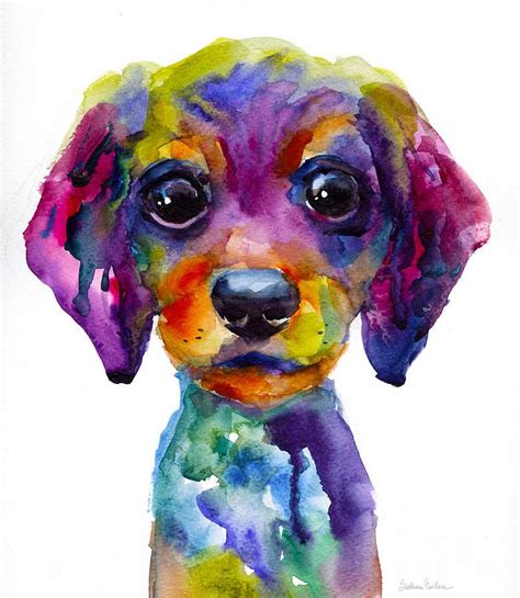 Colorful Whimsical Daschund Dog Puppy Art Painting - by Svetlana Novikova | Puppy art, Dog ...