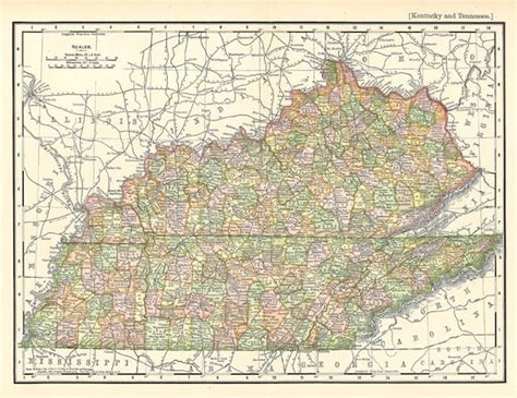 Printable Map of Tennessee and Kentucky Digital Download No. | Etsy