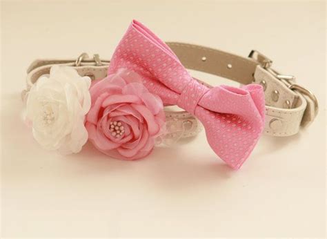 Pink wedding Dog Collars, Two dog collars, Floral collar and pink bow ...