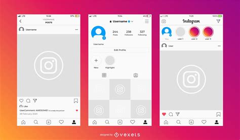 Instagram Light Interface Design Set Vector Download