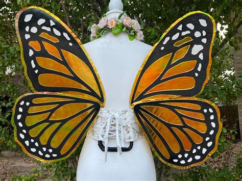 Monarch Butterfly Fairy Wings Hand Painted Orange Black Large Adult Size Cosplay Festival Made ...