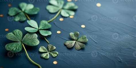 AI generated background with green clover and gold sparkles. St. Patrick's Day decoration ...