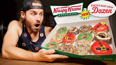 Eating Krispy Kreme's NEW SANTA'S BAKE SHOP DONUTS! - YouTube