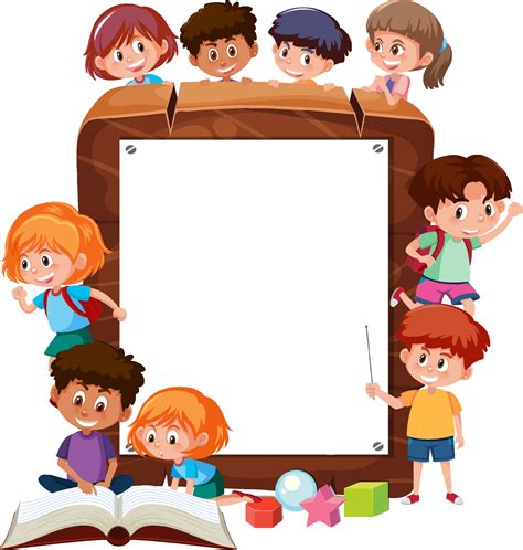 Empty wooden frame with many children cartoon character 3332886 Vector Art at Vecteezy