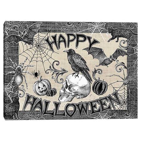 Black and White Happy Halloween Canvas Art Print | Kirklands Home