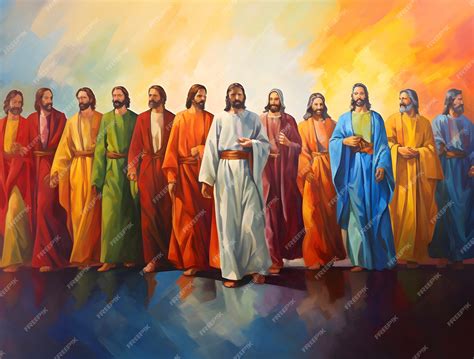 Premium AI Image | Jesus Christ and his twelve disciples oil painting