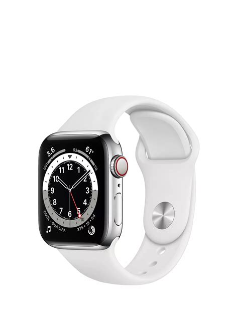 Apple Watch Series 6 GPS + Cellular, 40mm Silver Stainless Steel Case with White Sport Band ...