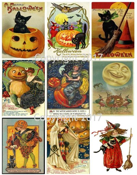 Printable Vintage Halloween Cards Collage Sheet 101. Instant | Etsy