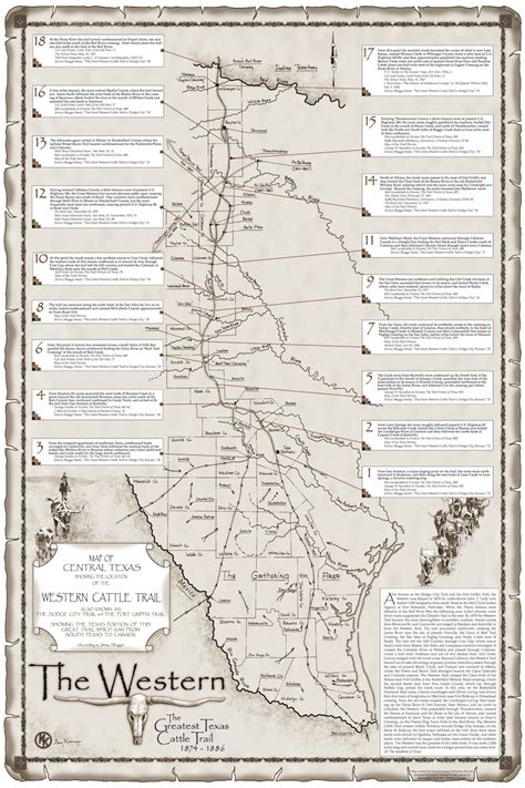 Map of Western Cattle Trail in Texas (Annotated)