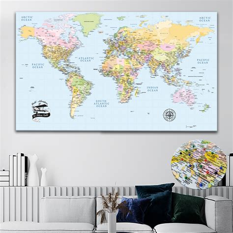 Atlas Push Pin World Map | Extra Large Politcal World Map