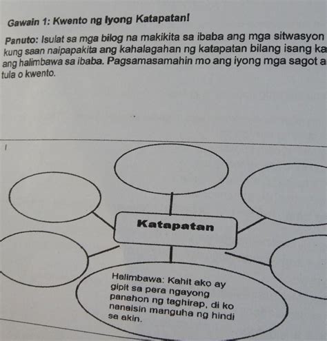 Gawain 1: Kwento ng lyong katapatan!Panuto: Instant sa mga bilog na makikita sa ibaba ang mga ...