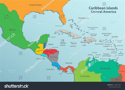 Caribbean Islands Central America Map State: Vector có sẵn (miễn phí bản quyền) 1135961363 ...