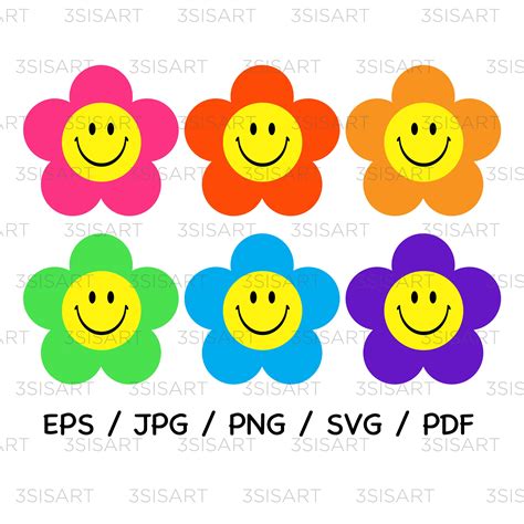 Rainbow Smiley face flowersHappy flower_ eps/jpg/png/pdf descarga digital para Cricut/digital ...