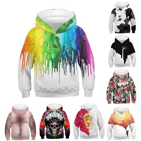 Boys Hoodies Teen Kids Girl Boy Galaxy Fleece Print Cartoon Sweatshirt Pocket Pullover Hoodie ...