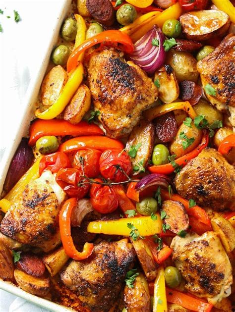 This quick and simple Spanish Chicken Tray Bake with Chorizo and ...