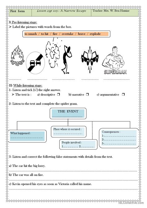 A Narrow Escape: English ESL worksheets pdf & doc