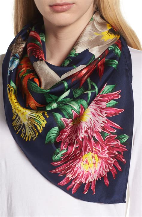 Women's Echo Blooms Of Oceania Square Silk Scarf, Size One Size - Blue ...