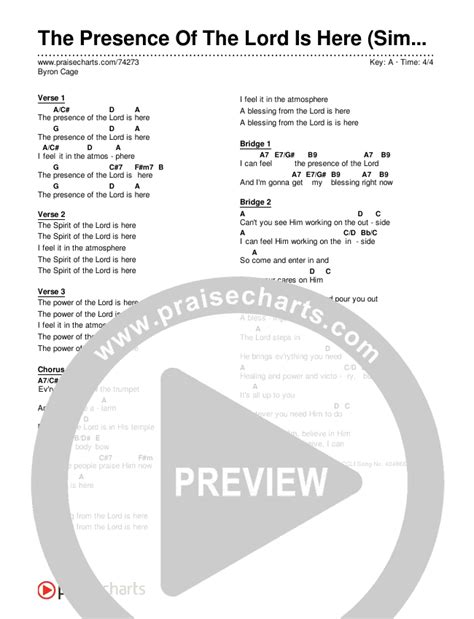 The Presence Of The Lord Is Here (Simplified) Chords PDF (Byron Cage) - PraiseCharts