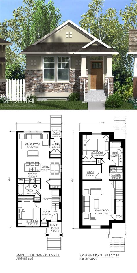 811 sq. ft, 2 bedroom, 2 bath. #bedroomdesign | Cottage plan, Small bungalow, Craftsman house