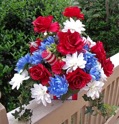 Patriotic Floral Arrangement 4th of July Flower Arrangement 4th of July Centerpiece Firecracker ...