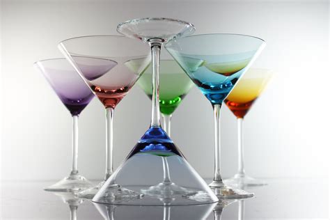 Crystal Martini Glasses, Block, Carousel, Set of 6, Stemware, Multicolor, Discontinued, Barware