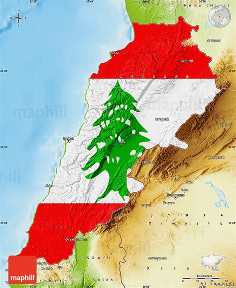 Flag Map of Lebanon, physical outside