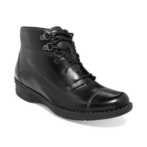 Clarks Womens Shoes Whistle August Lace Booties in Black (Black Leather ...