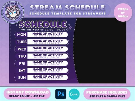 Schedule Template Stream Schedule Vtuber Vtuber Graphics - Etsy Canada