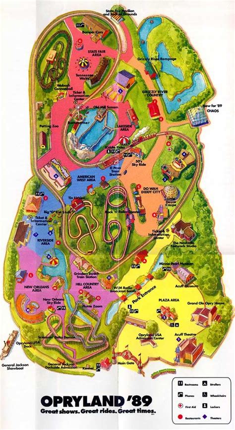 Opryland map from 1989 | Theme park map, Theme park, Amusement park