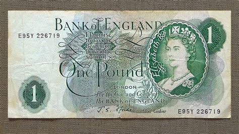 1 British Pound Banknote (One Pound Sterling England: 1966) Obverse ...