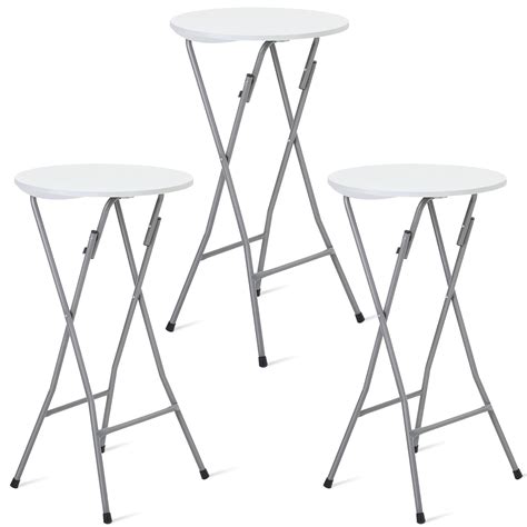 Buy Hoteam 3 Pack Round Folding Table Round Cocktail Tables 23.6 x 44 Inch White High Top Table ...