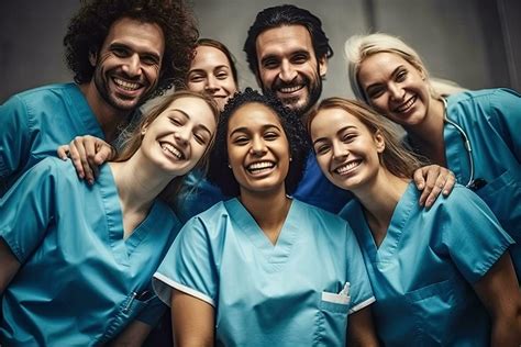 Smiling medical team standing together outside a hospital ,Generative ...