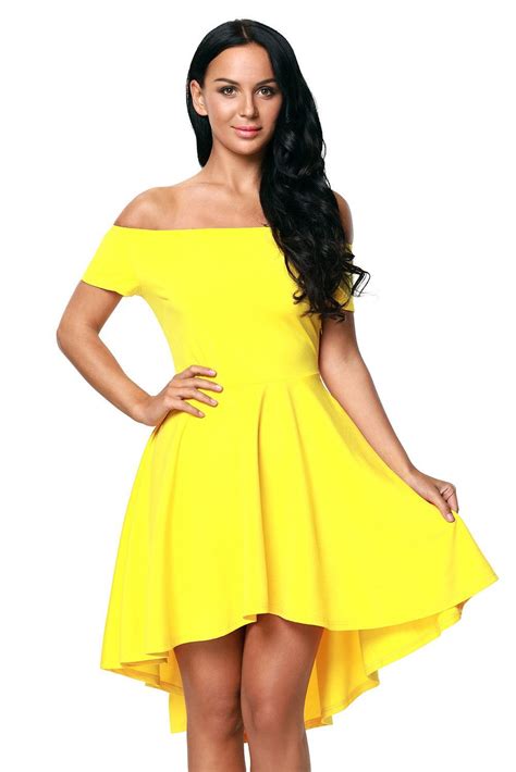 Yellow Shoulder Off All The Rage Skater Fit and Flare Dress (With ...