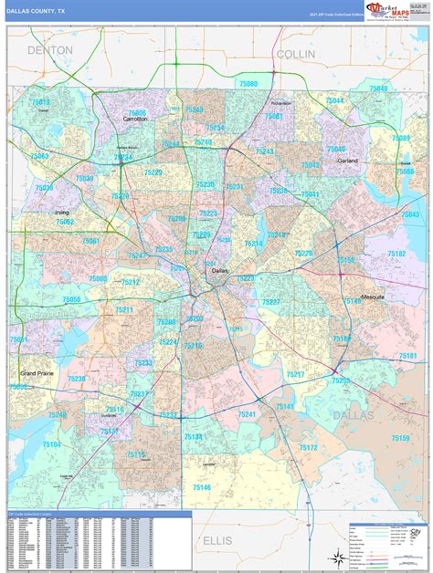 Dallas County, TX Wall Map Color Cast Style by MarketMAPS - MapSales