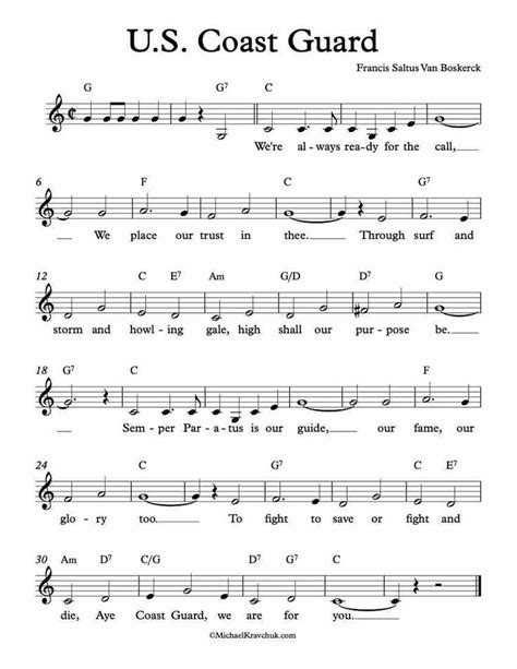 the us coast guard sheet music